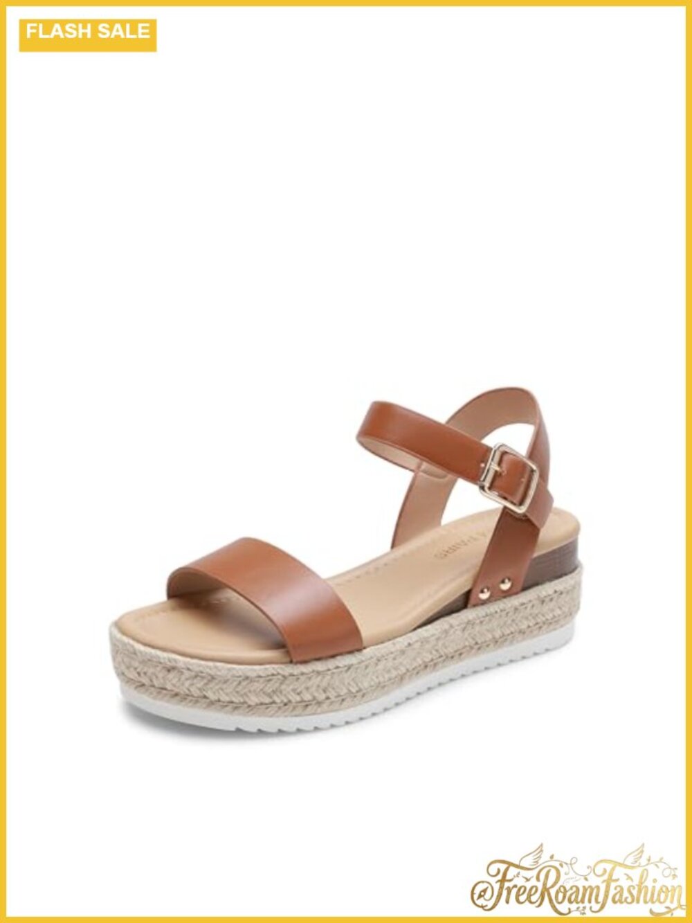 Platform Espadrille Wedge Sandals Faux Leather Ankle Strap